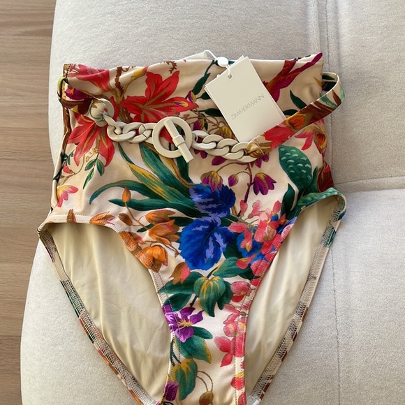 ZIMMERMANN Tropicana High Waisted Belted Floral Luxury Bikini Bottom - Picture 3 of 6